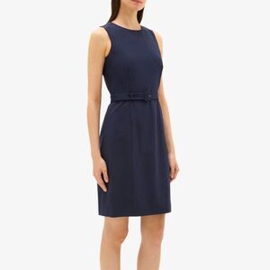 Theory Belted Dress In Sevona Stretch Wool - Navy 10
